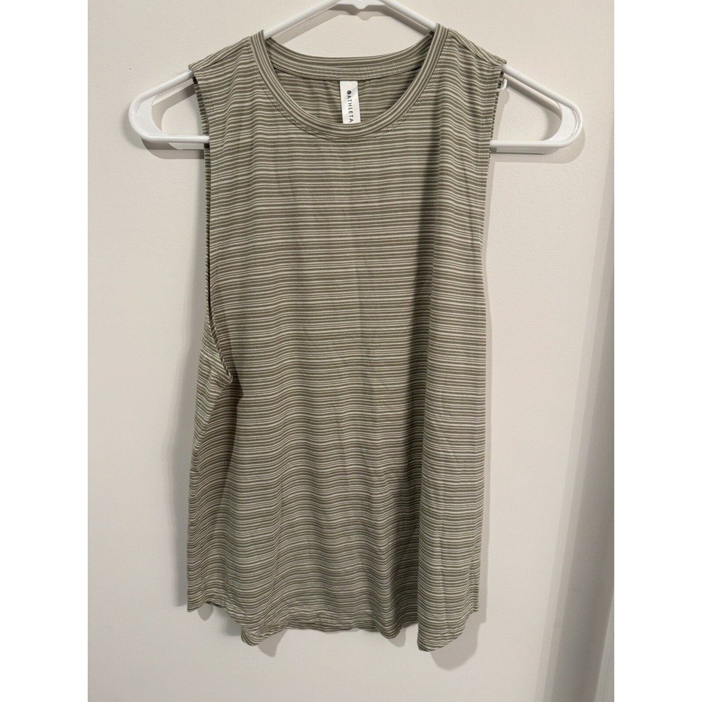 Athleta Women's Small Striped Green & White Activewear Athleisure Tank Top